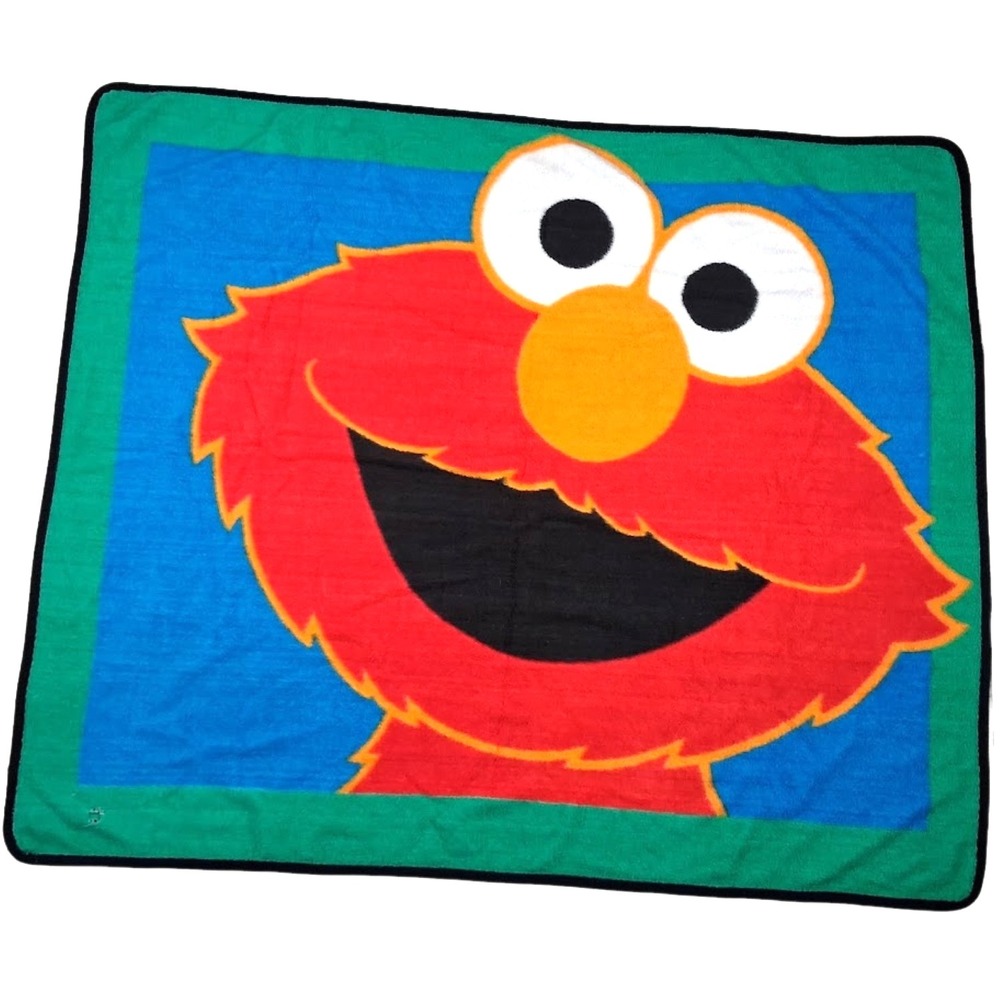 Flaw * VTG 90s Elmo Sesame Street Owen Blanket Fleece Throw Giant Big Face Green